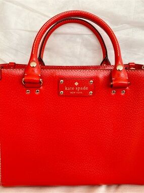kate spade Red Pebbled Leather Satchel with Gold Accents